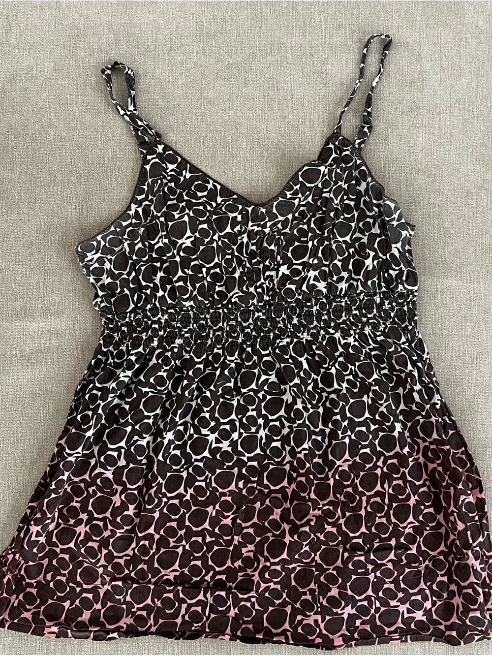Elle Brown and Pink Printed Smocked Tank Top
